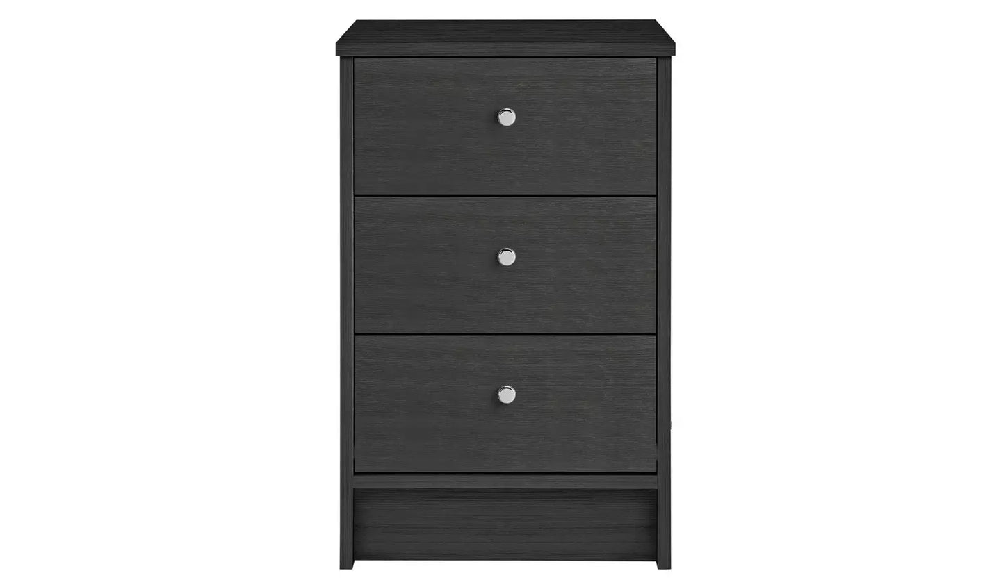Assembled Malibu 3 Drawer Bedside Table - Black Oak Effect